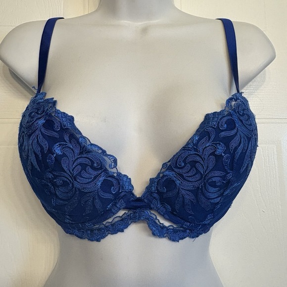 La Perla Other - La Perla Padded Bra US 36C Eur 80 Blue Floral Embroidered Lace Italy Luxury Silk